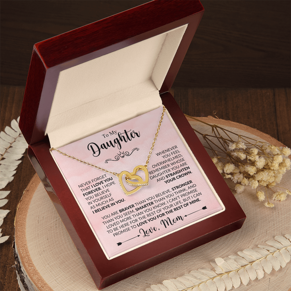 To My Daughter "Love,Mom" Interlocking Hearts necklace