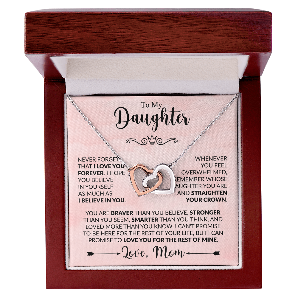 To My Daughter "Love,Mom" Interlocking Hearts necklace