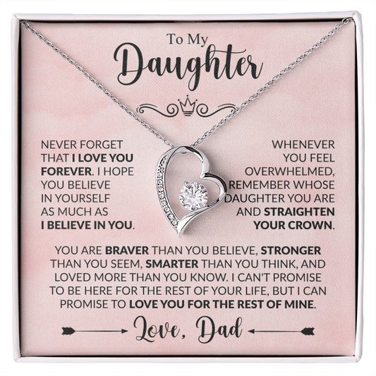 To My Daughter Forever Love Necklace 14k white gold or 18k yellow gold over stainless steel