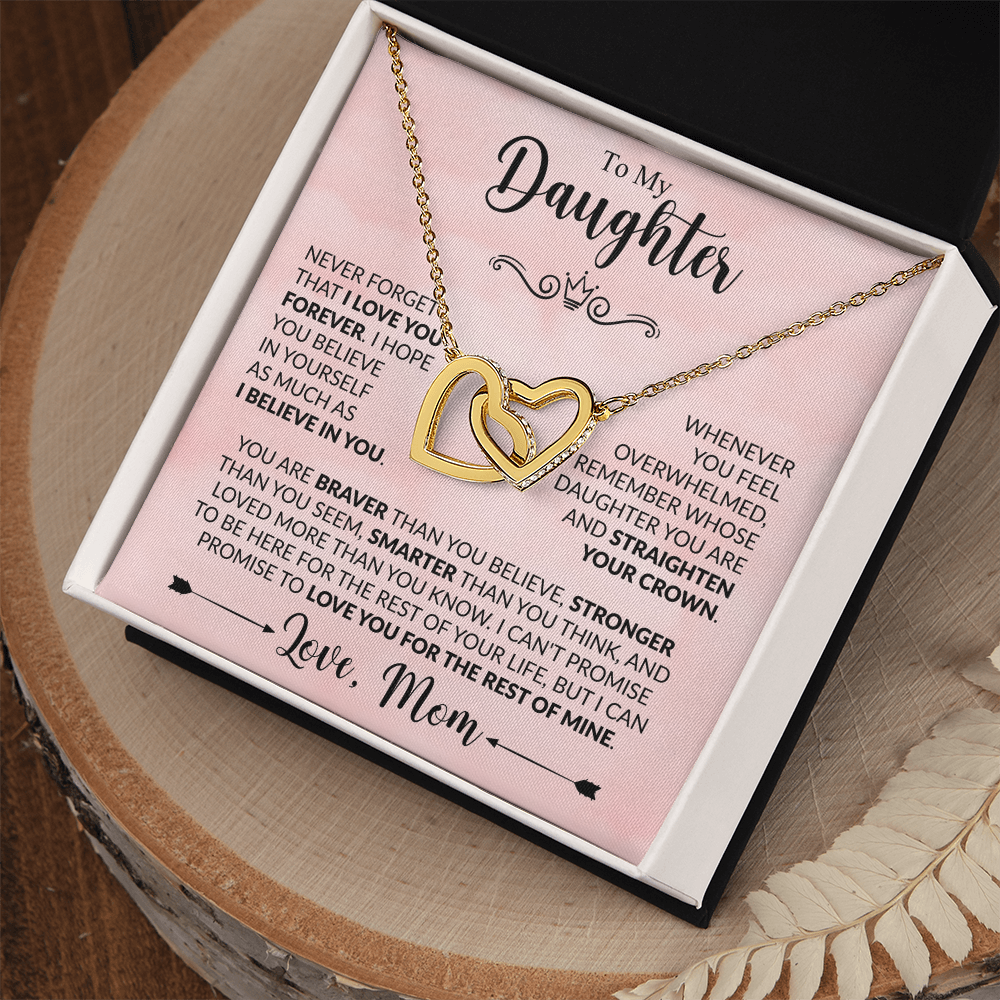 To My Daughter "Love,Mom" Interlocking Hearts necklace