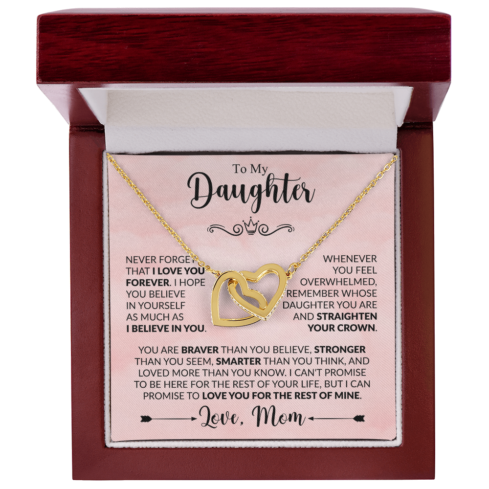 To My Daughter "Love,Mom" Interlocking Hearts necklace