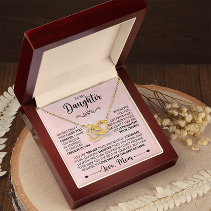 To My Daughter "Love,Mom" Interlocking Hearts necklace