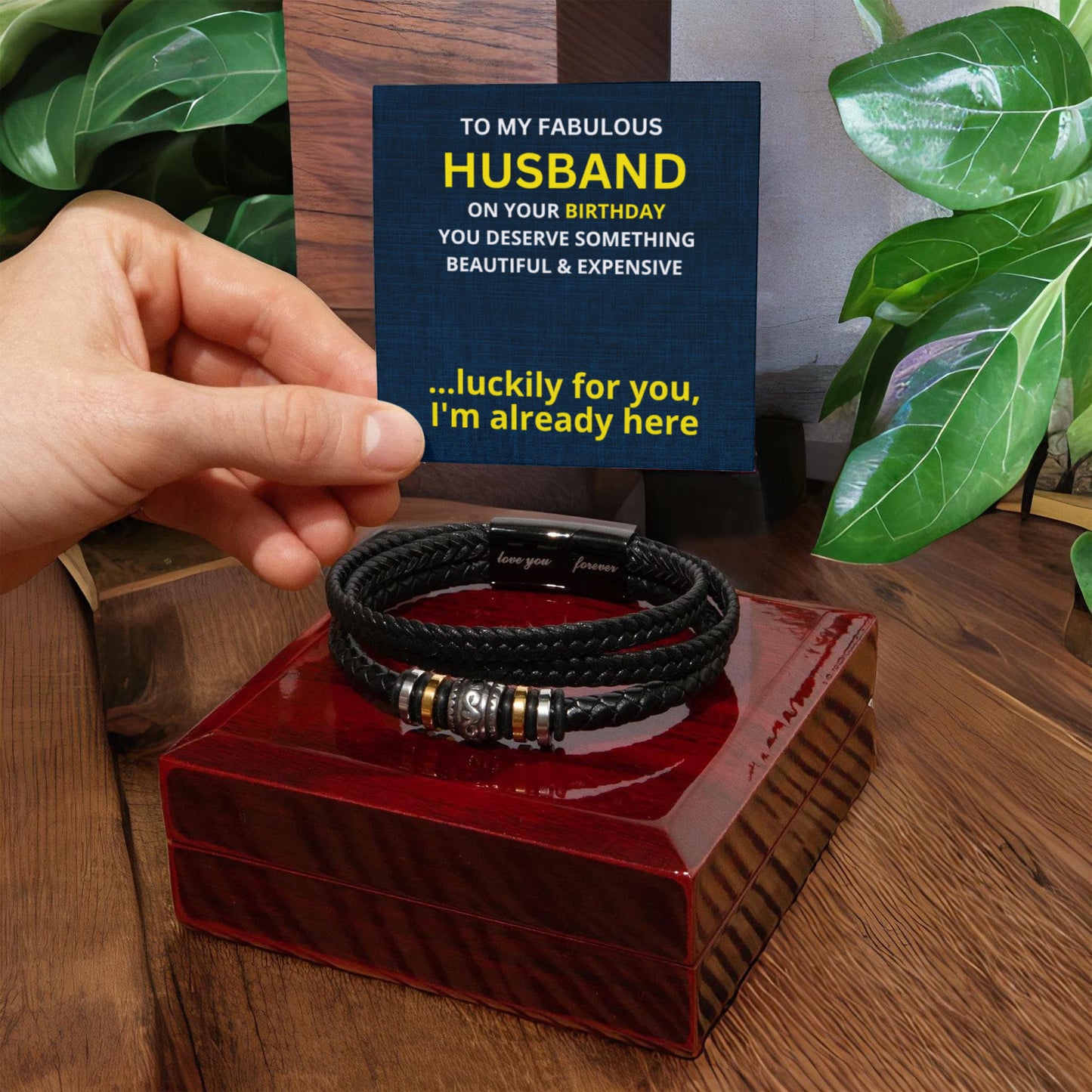 Men's vegan leather bracelet with magnetic clasp close-up