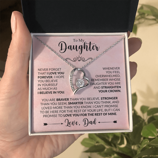 To My Daughter Forever Love Necklace 14k white gold or 18k yellow gold over stainless steel