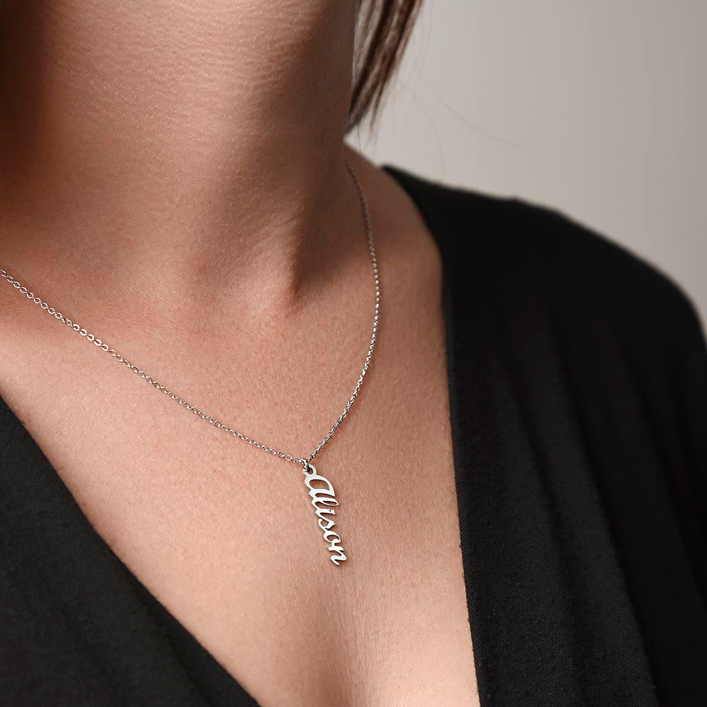 Give your special someone a custom vertical necklace made just for them! Our Personalized Vertical Name Necklace is the perfect gift for your loved ones and will become a versatile accessory for any occasion. From a heart-warming holiday present, anniversary or birthday gift, or just because, this unique necklace adds a trendy touch to any outfit.