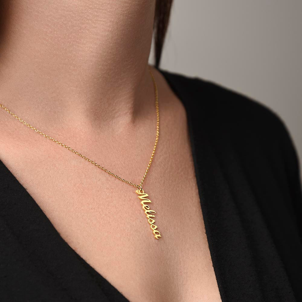 Give your special someone a custom vertical necklace made just for them! Our Personalized Vertical Name Necklace is the perfect gift for your loved ones and will become a versatile accessory for any occasion. From a heart-warming holiday present, anniversary or birthday gift, or just because, this unique necklace adds a trendy touch to any outfit.