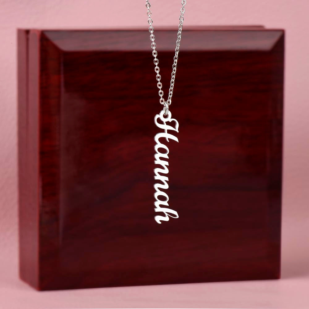 Give your special someone a custom vertical necklace made just for them! Our Personalized Vertical Name Necklace is the perfect gift for your loved ones and will become a versatile accessory for any occasion. From a heart-warming holiday present, anniversary or birthday gift, or just because, this unique necklace adds a trendy touch to any outfit.