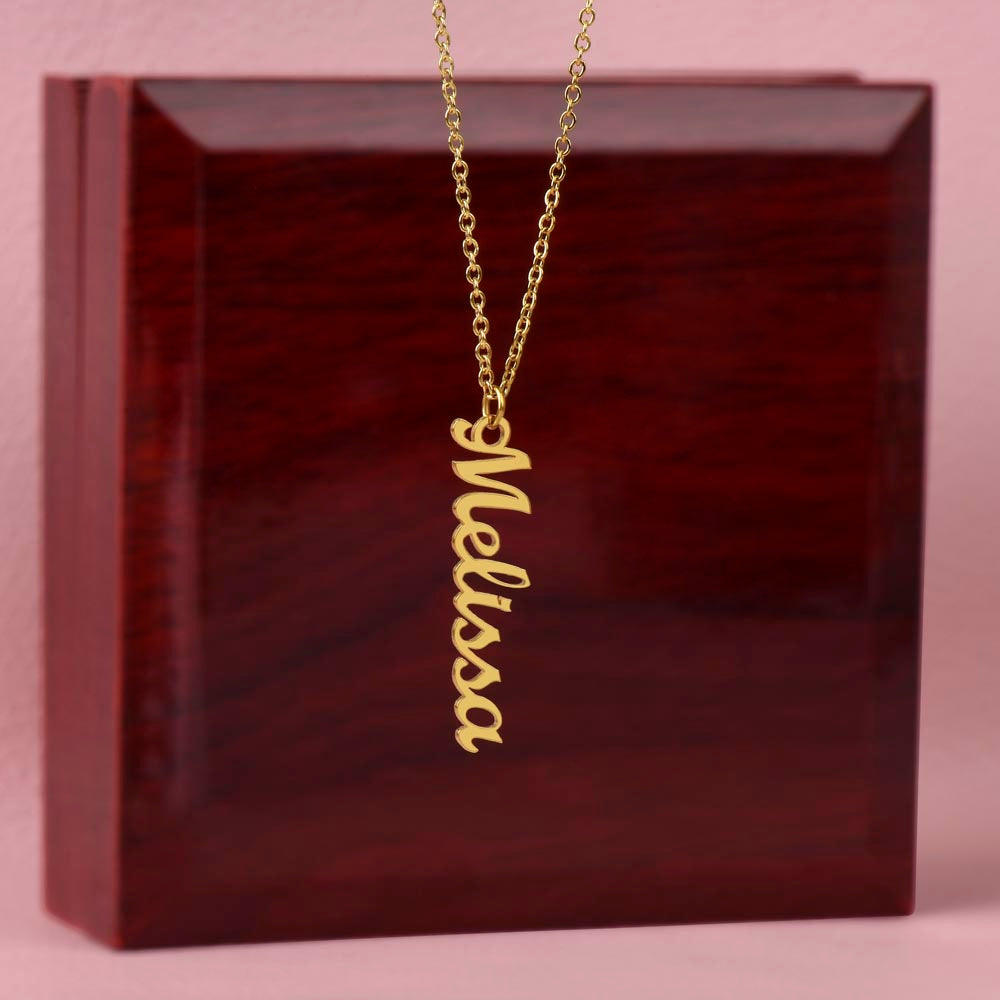 Give your special someone a custom vertical necklace made just for them! Our Personalized Vertical Name Necklace is the perfect gift for your loved ones and will become a versatile accessory for any occasion. From a heart-warming holiday present, anniversary or birthday gift, or just because, this unique necklace adds a trendy touch to any outfit.